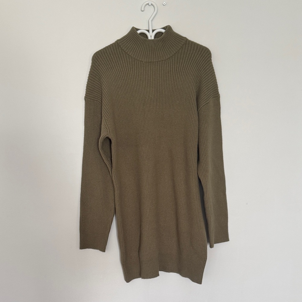 OAK + FORT Khaki Turtleneck Sweater Dress